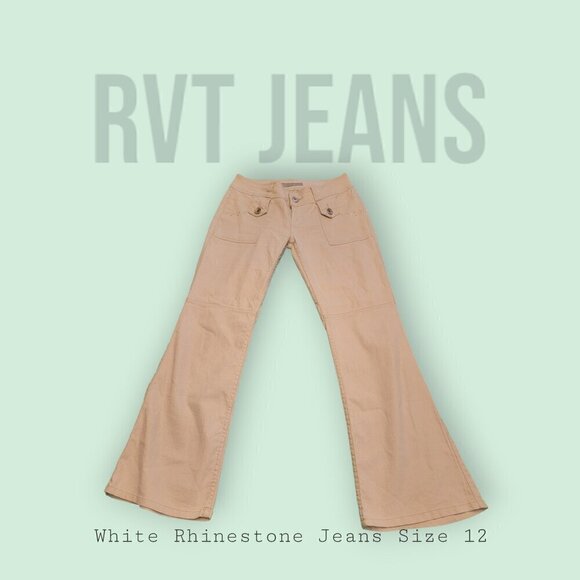 RVT white jeans w/ rhinestones. Size 12. Flare leg - Picture 1 of 12